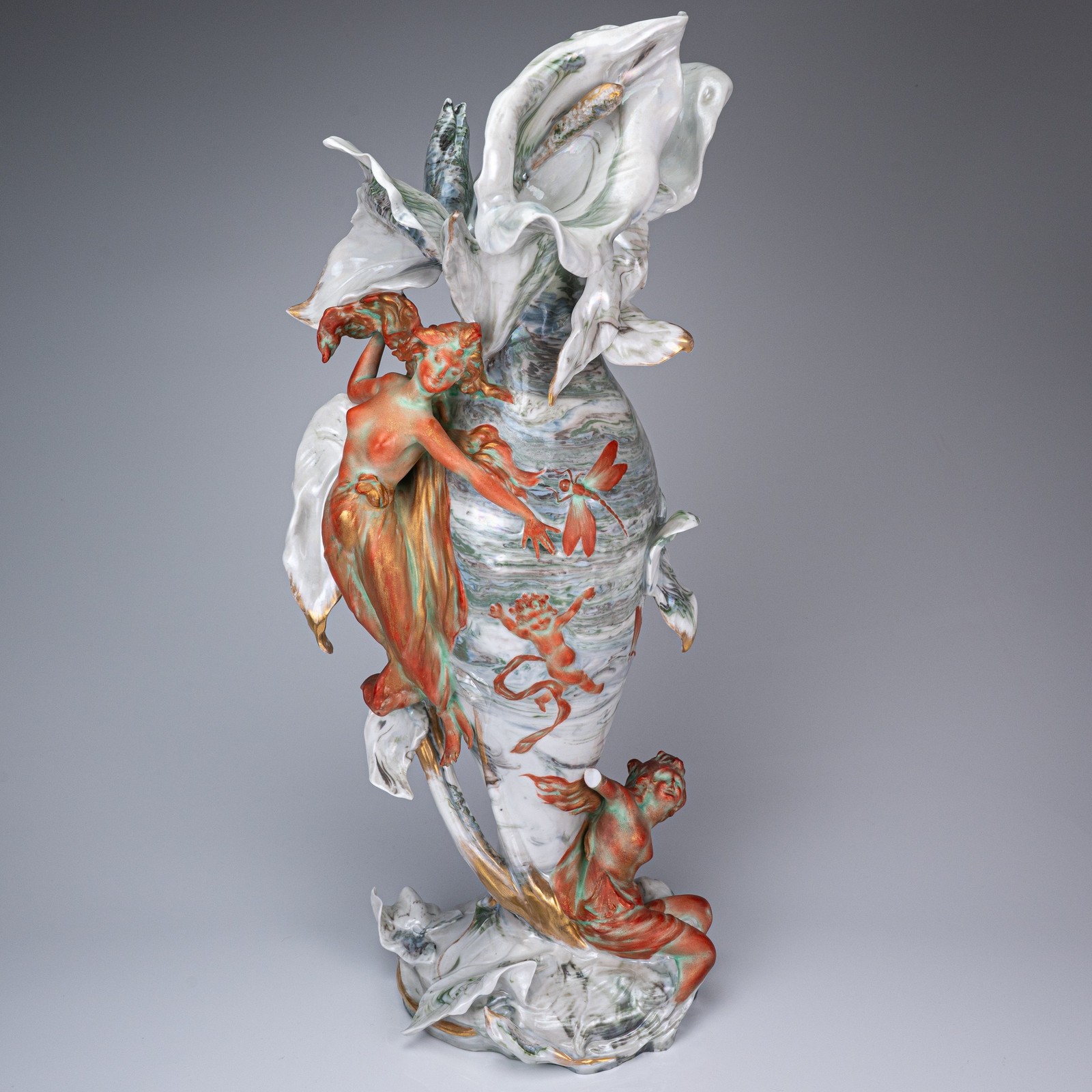 Antique Karl Ens Volkstedt Figural Art Nouveau Nymph & Calla Lily Vase AS IS
