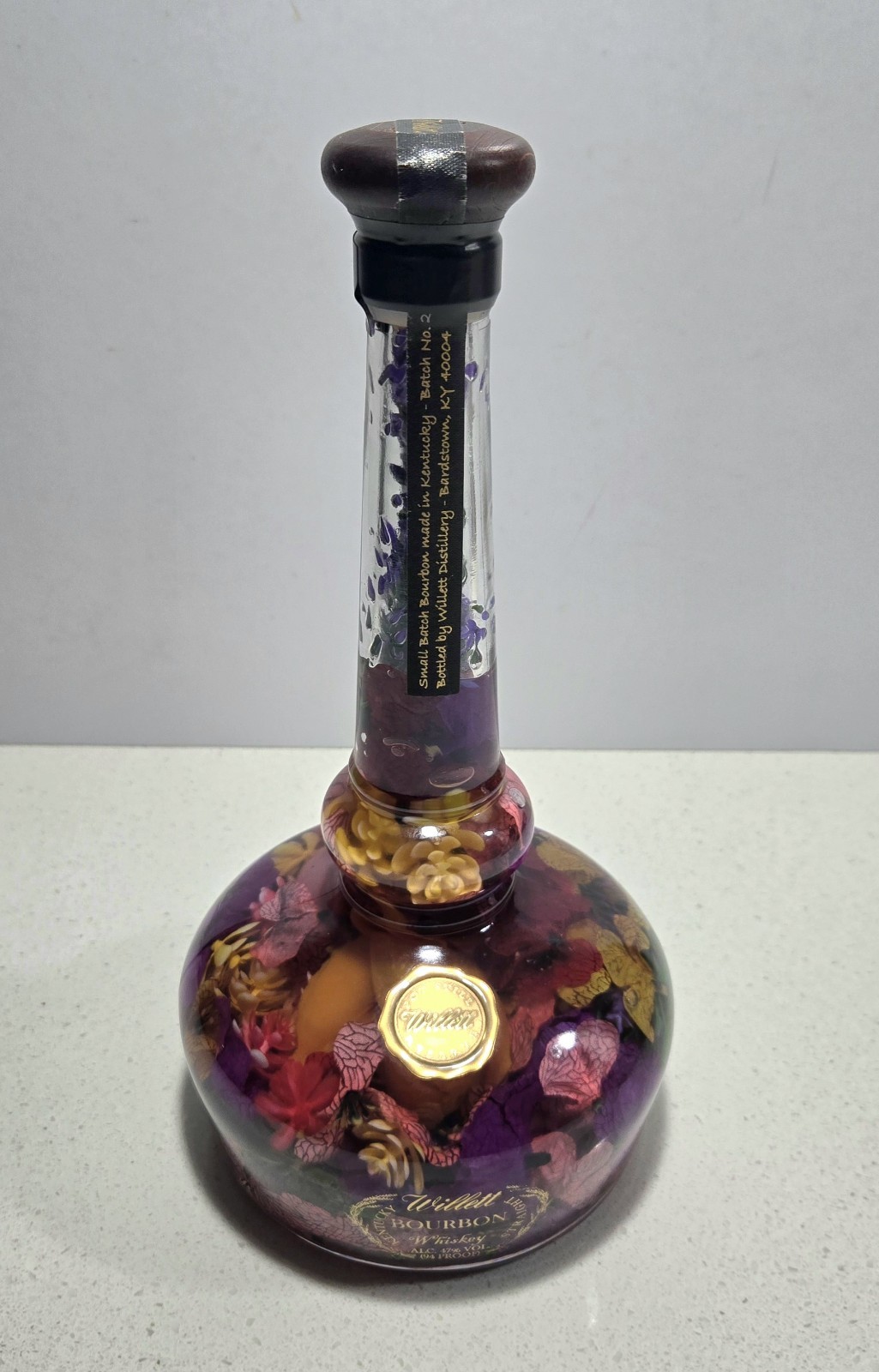 Upcycled Willett Bourbon Bottle Floral Herbarium Gothic Botanical Decor OOAK