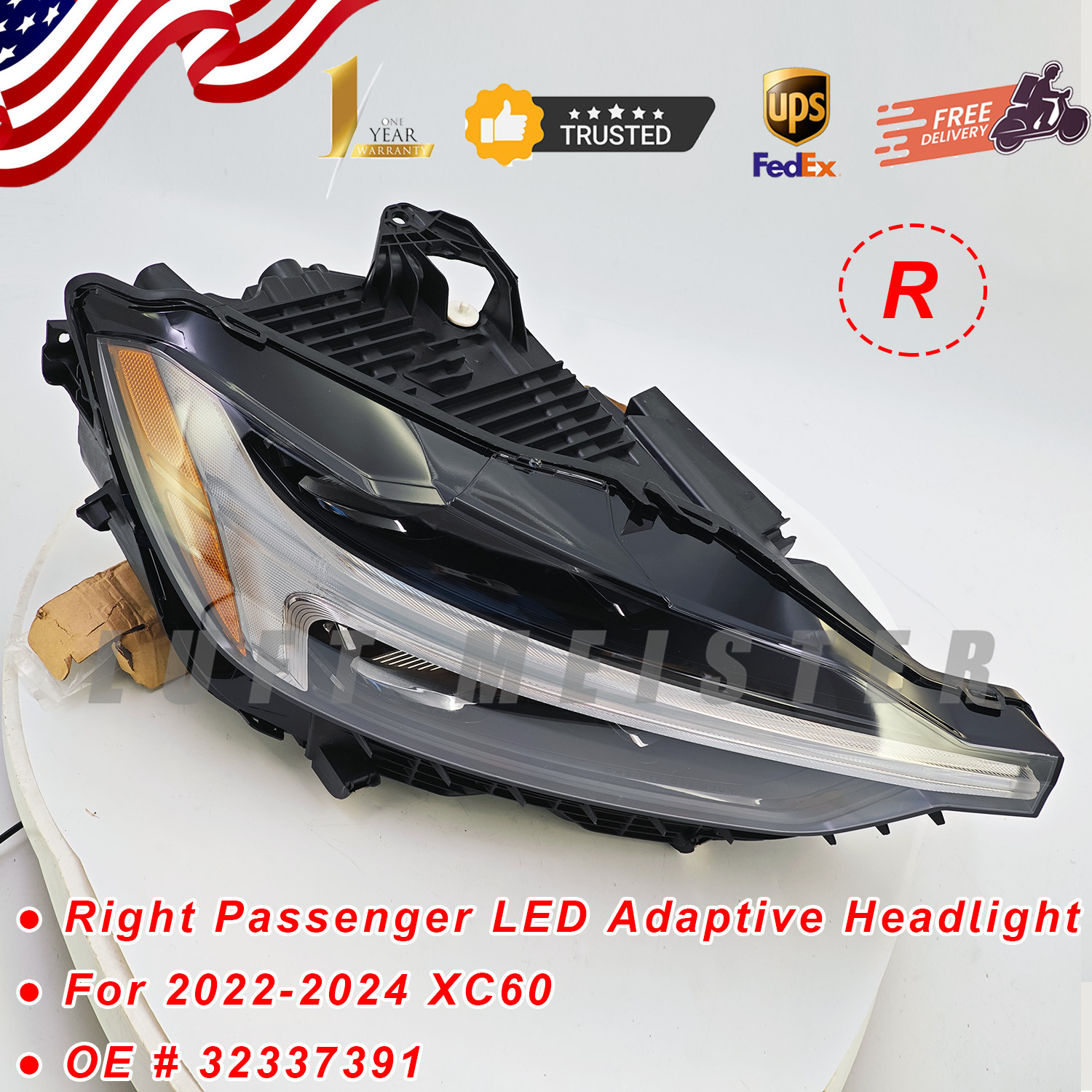 For 2022-2024 XC60 Right RH Passenger LED Adaptive Headlight Assembly with AFS