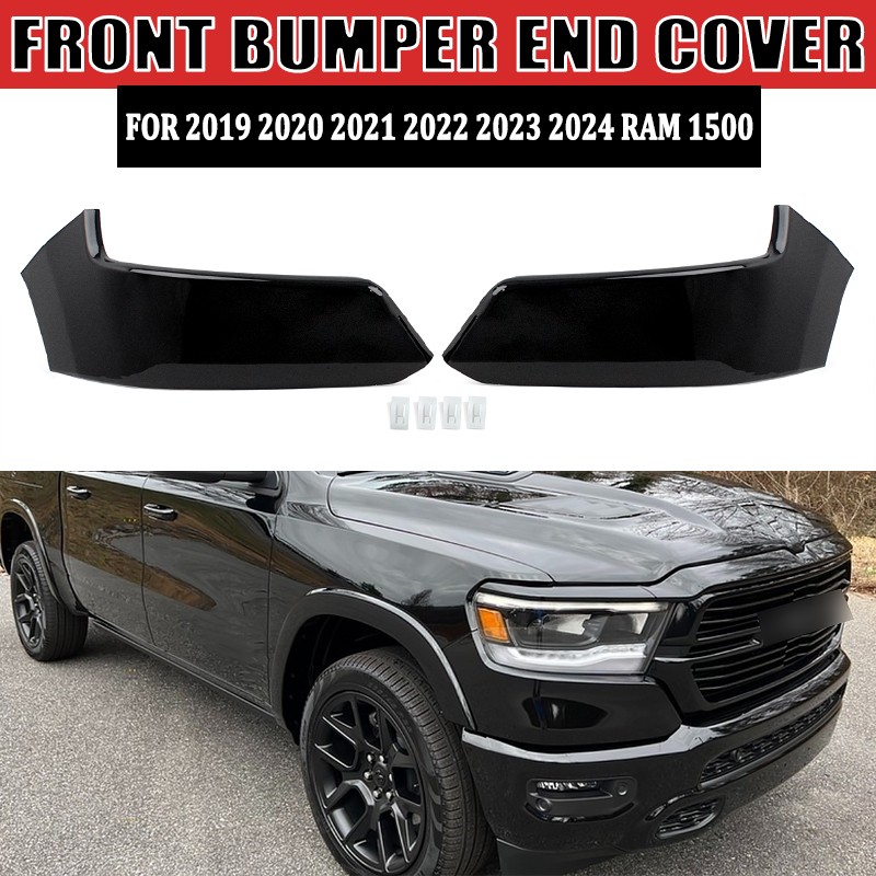 2X Diamond Black For 2019-24 Dodge Ram 1500 Front Bumper End Filler Panel Cover