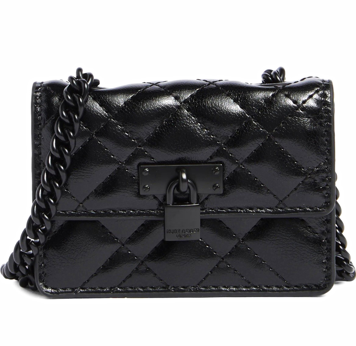 Kurt Geiger Black Quilted Diamond Shoulder Bag Chain Strap Padlock Closure Kurt Geiger Black Quilted Diamond Shoulder Bag Chain Strap Padlock Closure