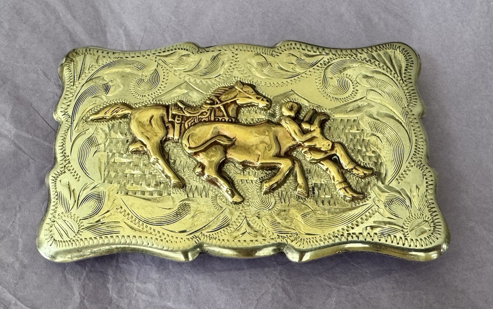 Vintage Frontier Sterling Silver Bull Dogging Steer Wrestling Trophy Belt Buckle