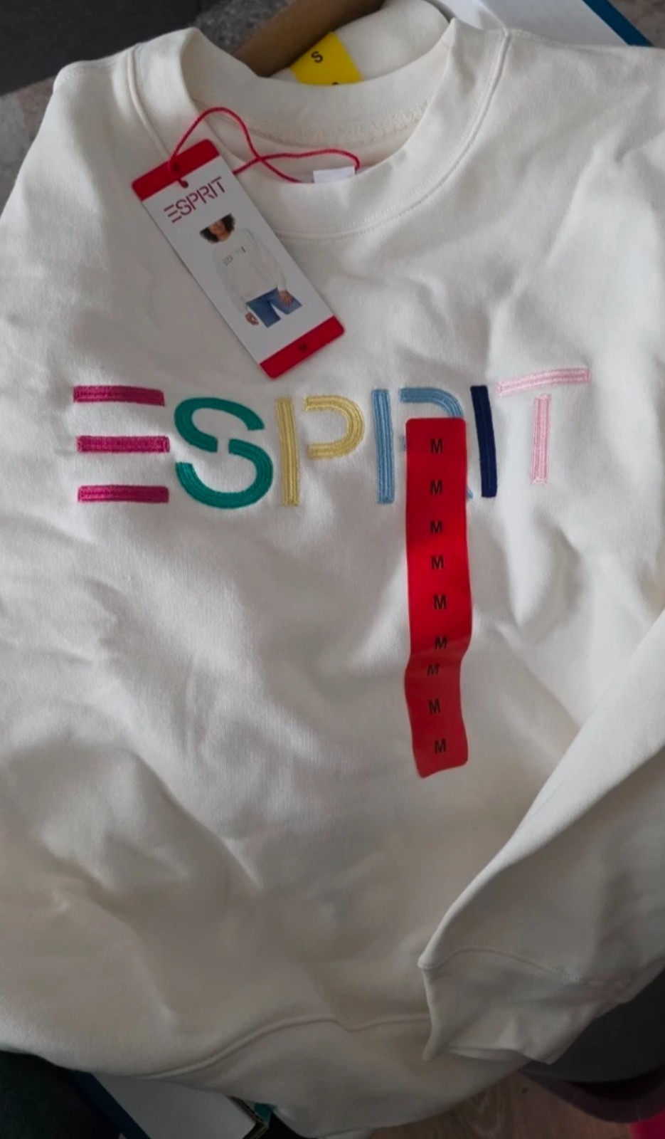 ESPRIT NWT Size XS Women\'s Logo 80\'s Crewneck Viral - Cream White