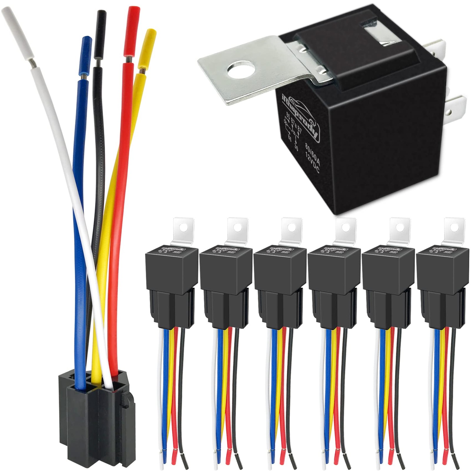 irhapsody 80/60Amp 12V 5pin Relay Kit, SPDT 12Volt Automotive Relay with Heav...