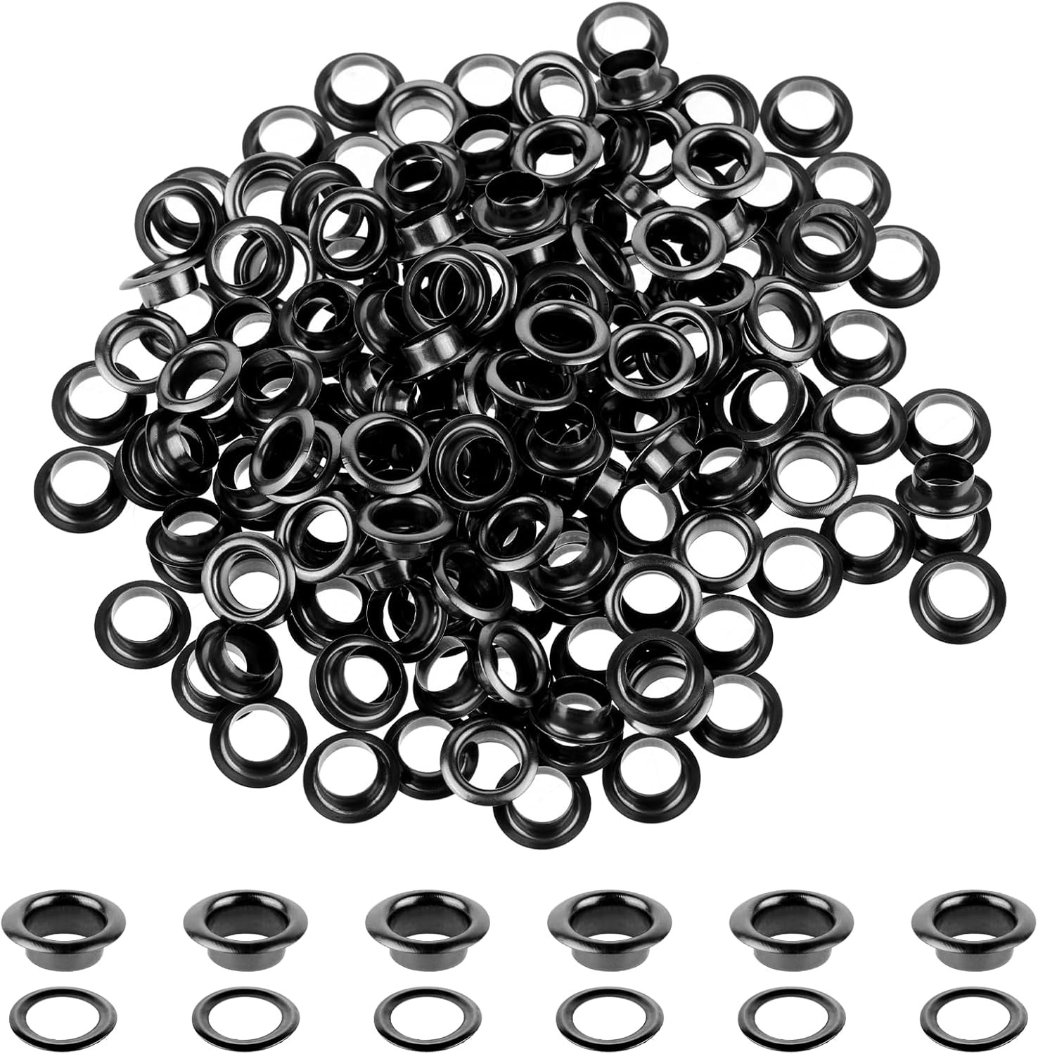 200 Sets Black Metal Eyelets and Grommets Kit for Fabric and Leather Projects