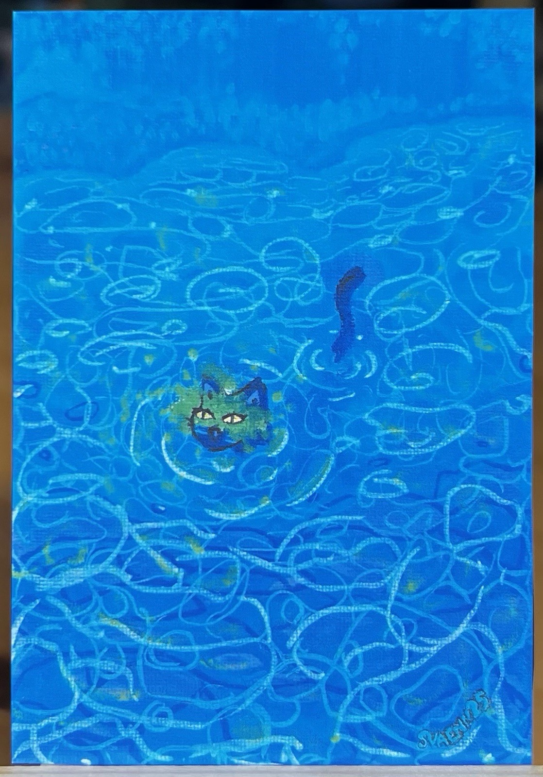 ACEO Painting 1 ED PRINT Black Cat Magical Water Art Trading Card 2.5x3.5 Svaenn ACEO Painting 1 ED PRINT Black Cat Magical Water Art Trading Card 2.5x3.5 Svaenn