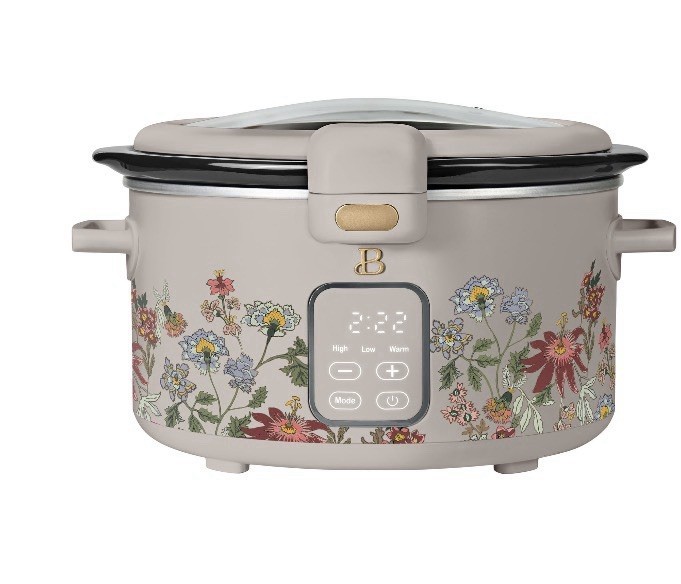 Drew Barrymore 4Qt Digital Slow Cooker Hinged Locking Lid Wildflower Porcini Drew Barrymore 4Qt Digital Slow Cooker Hinged Locking Lid Wildflower Porcini