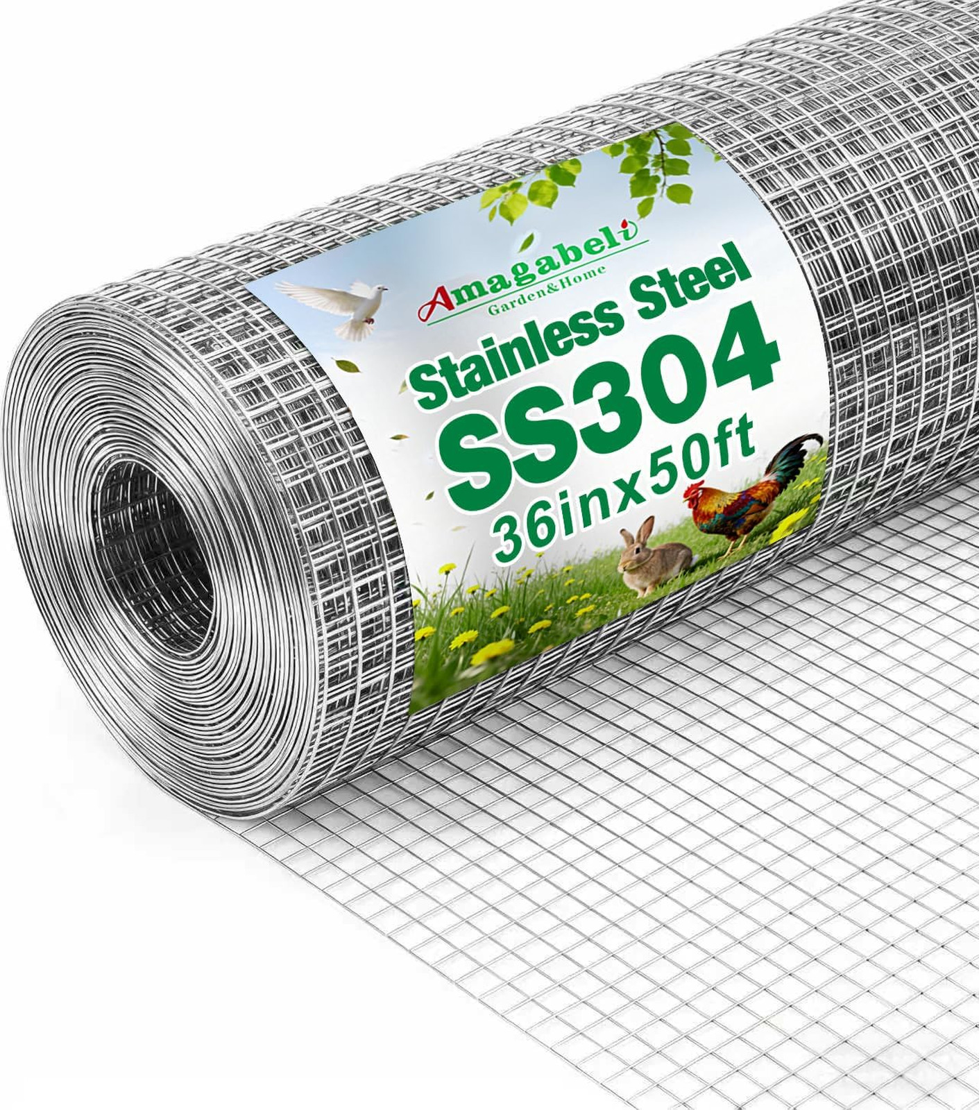 Amagabeli 36inch x 50ft SS304 Stainless Steel Welded Wire Mesh 1/2 inch Square