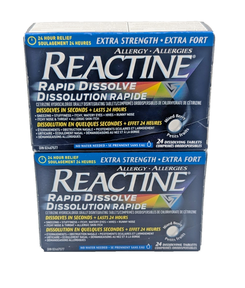 2x Reactine Extra Strength 24 Tablets 24 Hour Allergy  Relief Medicine 2026/02