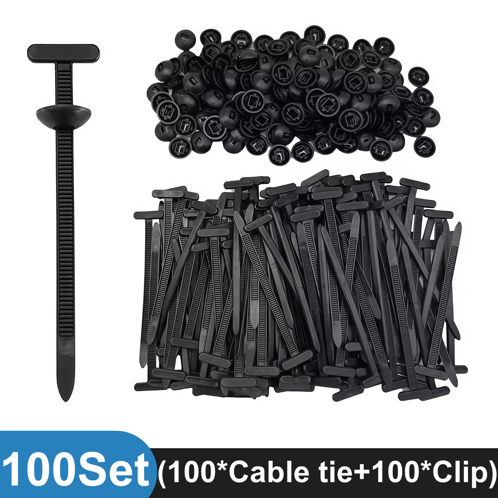 100 PCS Nylon Universal Cable Tie Buckle+Heavy Duty Self-Locking Zip Ties Holder