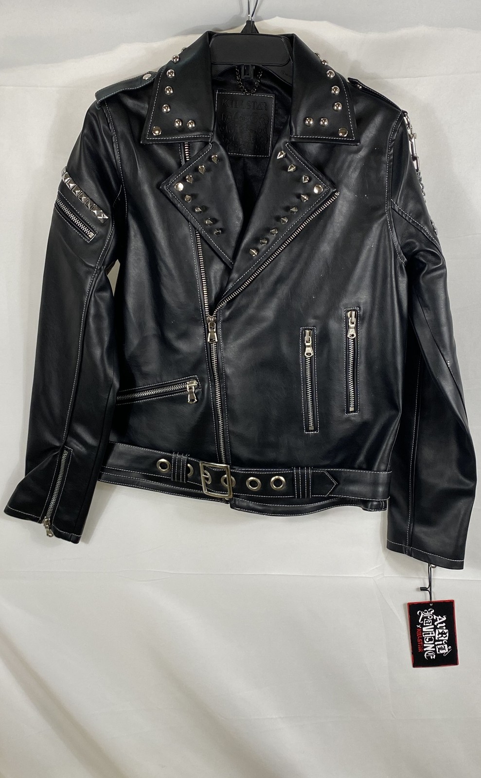 Killstar Women\'s Black Studded Faux Leather Biker Jacket Sz S NWT