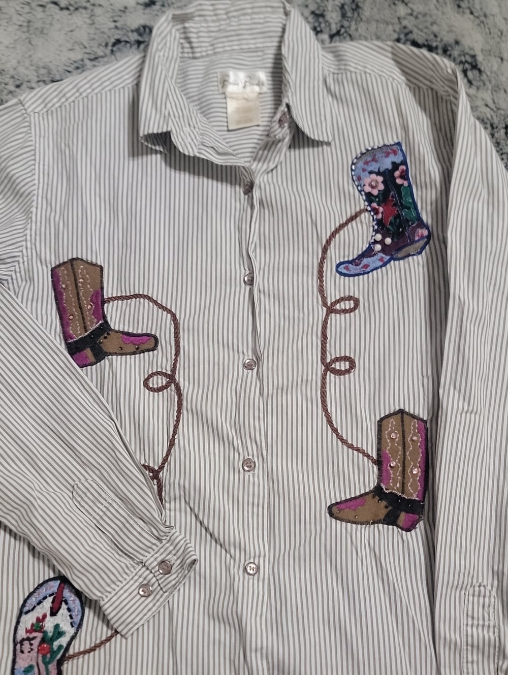 Bobbie Brooks Western Striped Shirt Size S Embroidered Cowgirl Cowboy Boots Rope
