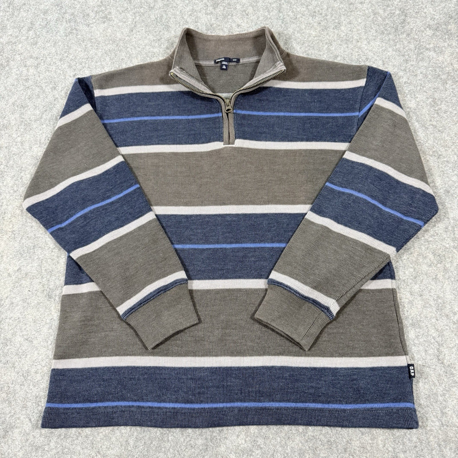Gap Kids Long Sleeve 1/4 Zip Pullover Sweater Boy\'s Sz (12) XL Brown Blue Stripe Gap Kids Long Sleeve 1/4 Zip Pullover Sweater Boy\'s Sz (12) XL Brown Blue Stripe