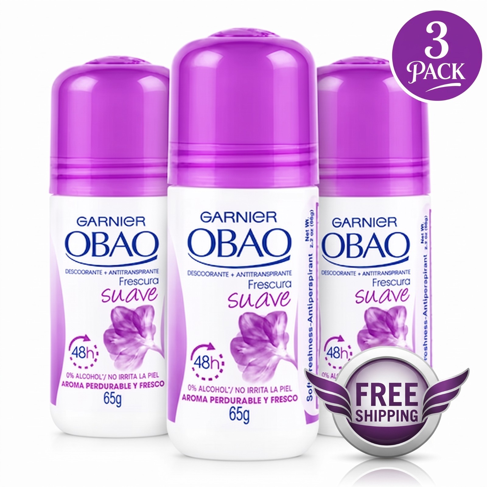 Garnier Obao Frescura Suave Roll-On Antiperspirant – 65g (3-Pack)