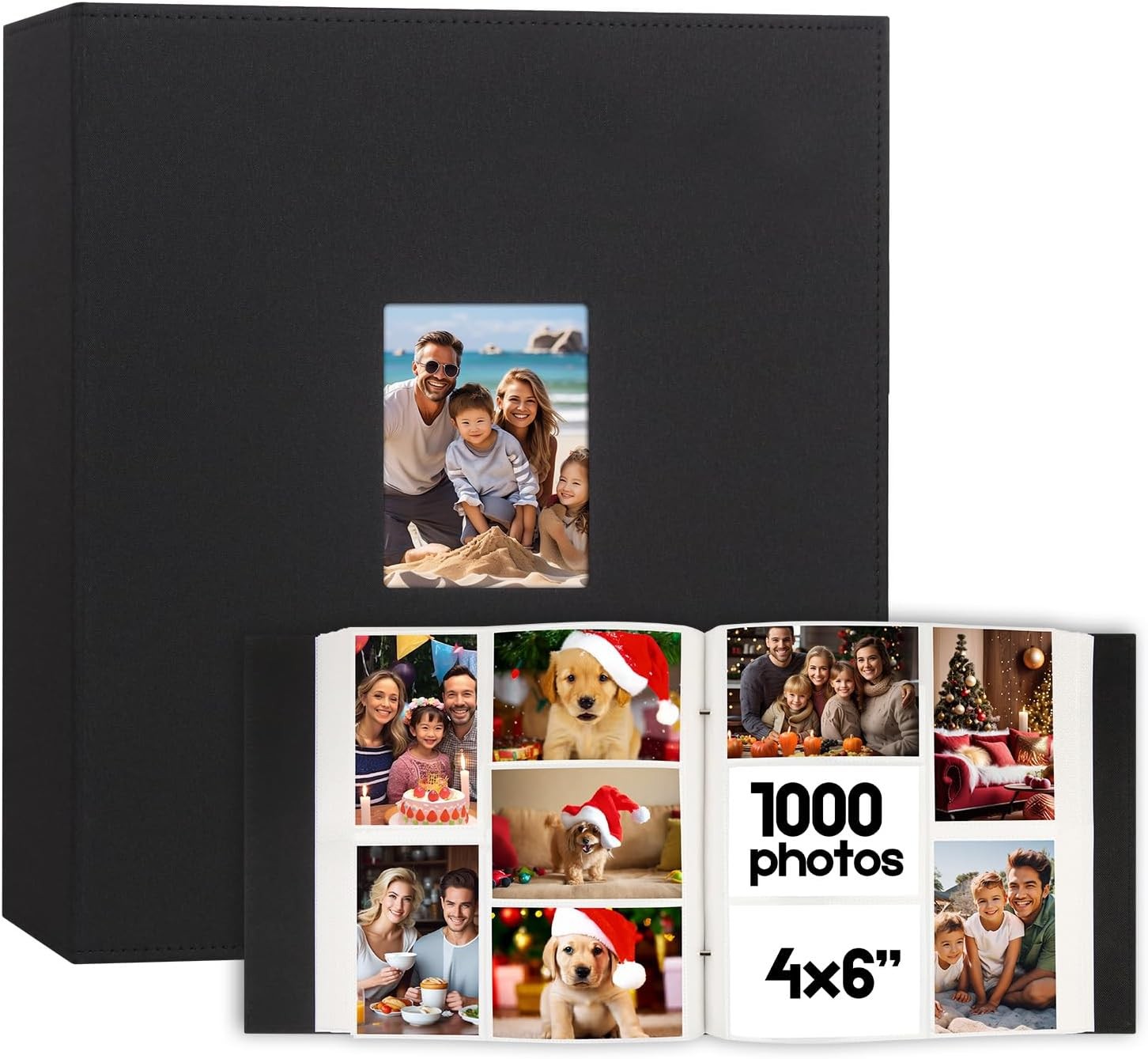 Photo album with 1000 pockets, extra-large capacity cover with 4x6 photos