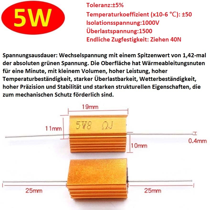 5W/10W/25W/50W/100W/200W/300W/500W Golden Aluminium Load Resistor Wirewound 5%