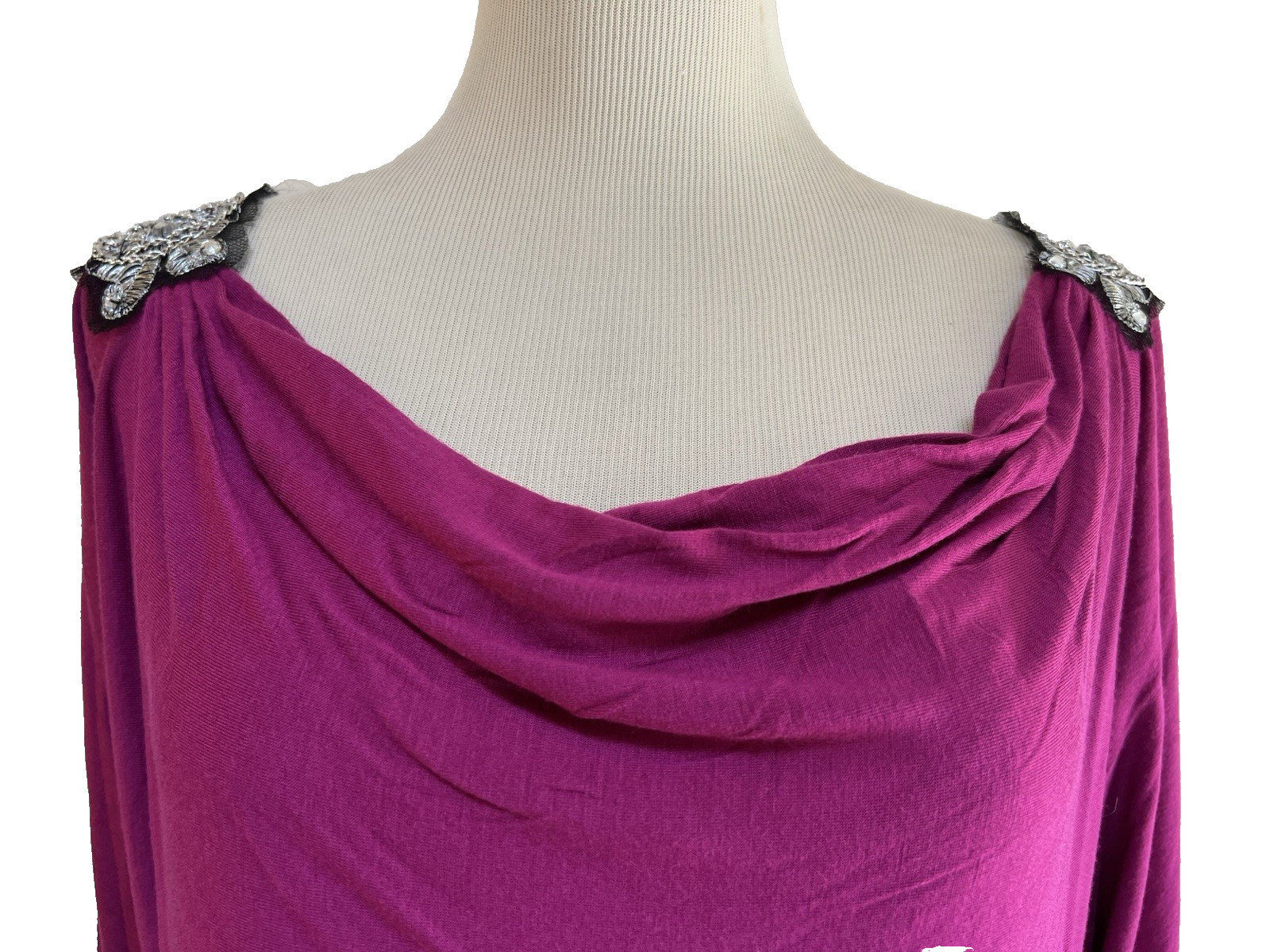 B\'leev Women XL Berry-Pink Black Lace Cowl Neck Boho Chic Sleeveless Tunic Top