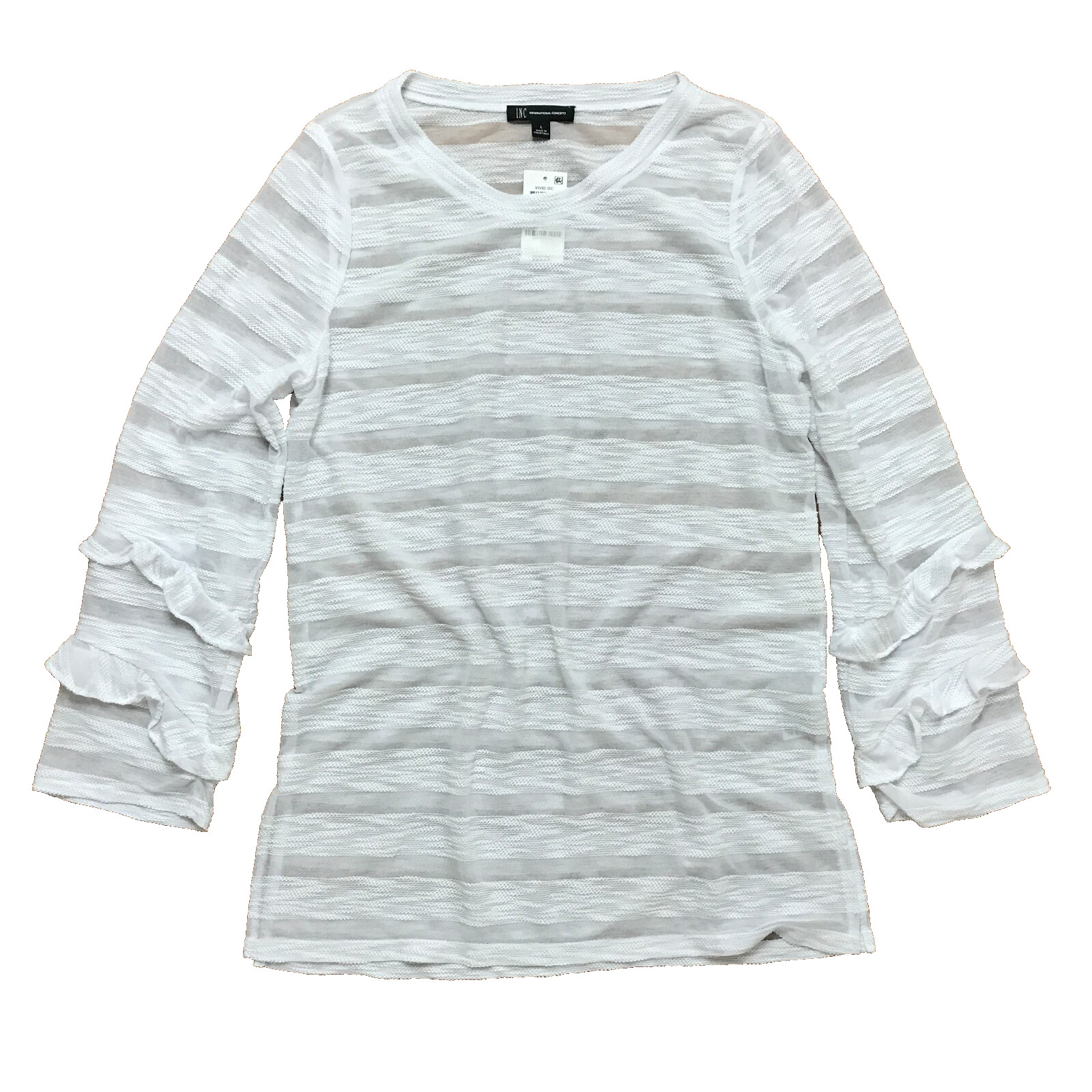 NEW INC International Concepts Ruffle Sleeve Top Women\'s Large White Long Sleeve