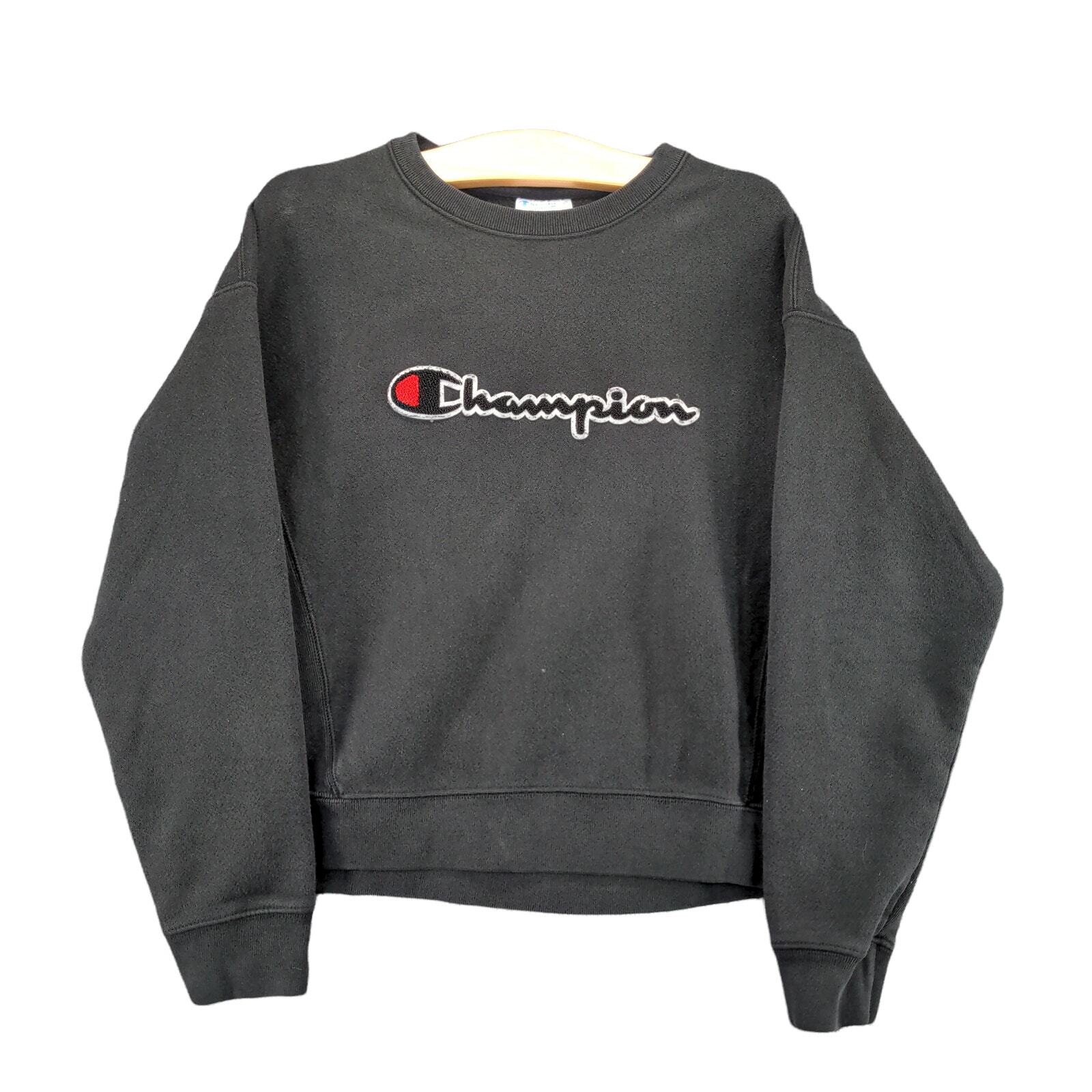 Vintage Champion Reverse Weave Sweatshirt Size M Black Big Embroidered Logo
