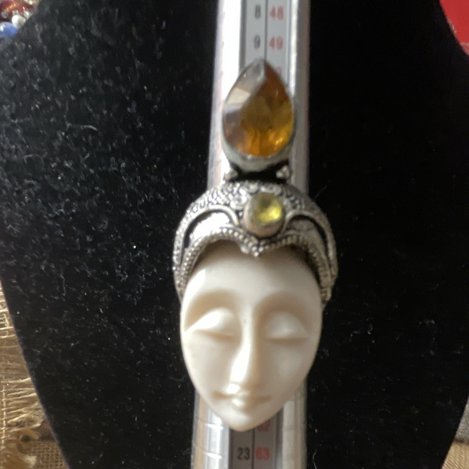 Handcrafted Silver Face Cocktail Ring 9 Pear Yellow Citrine Peridot Bezel 925