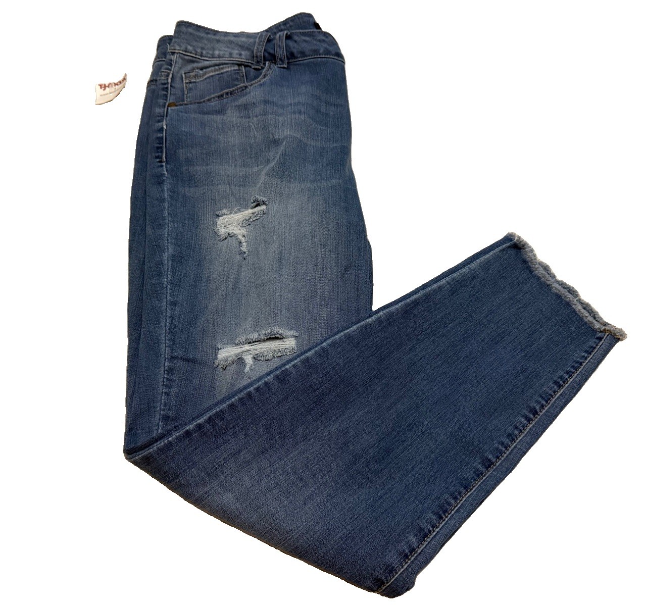 1822 Denim Distressed Jeans Women Size 16 Blue Denim Raw Hem Pockets Stretch 1822 Denim Distressed Jeans Women Size 16 Blue Denim Raw Hem Pockets Stretch