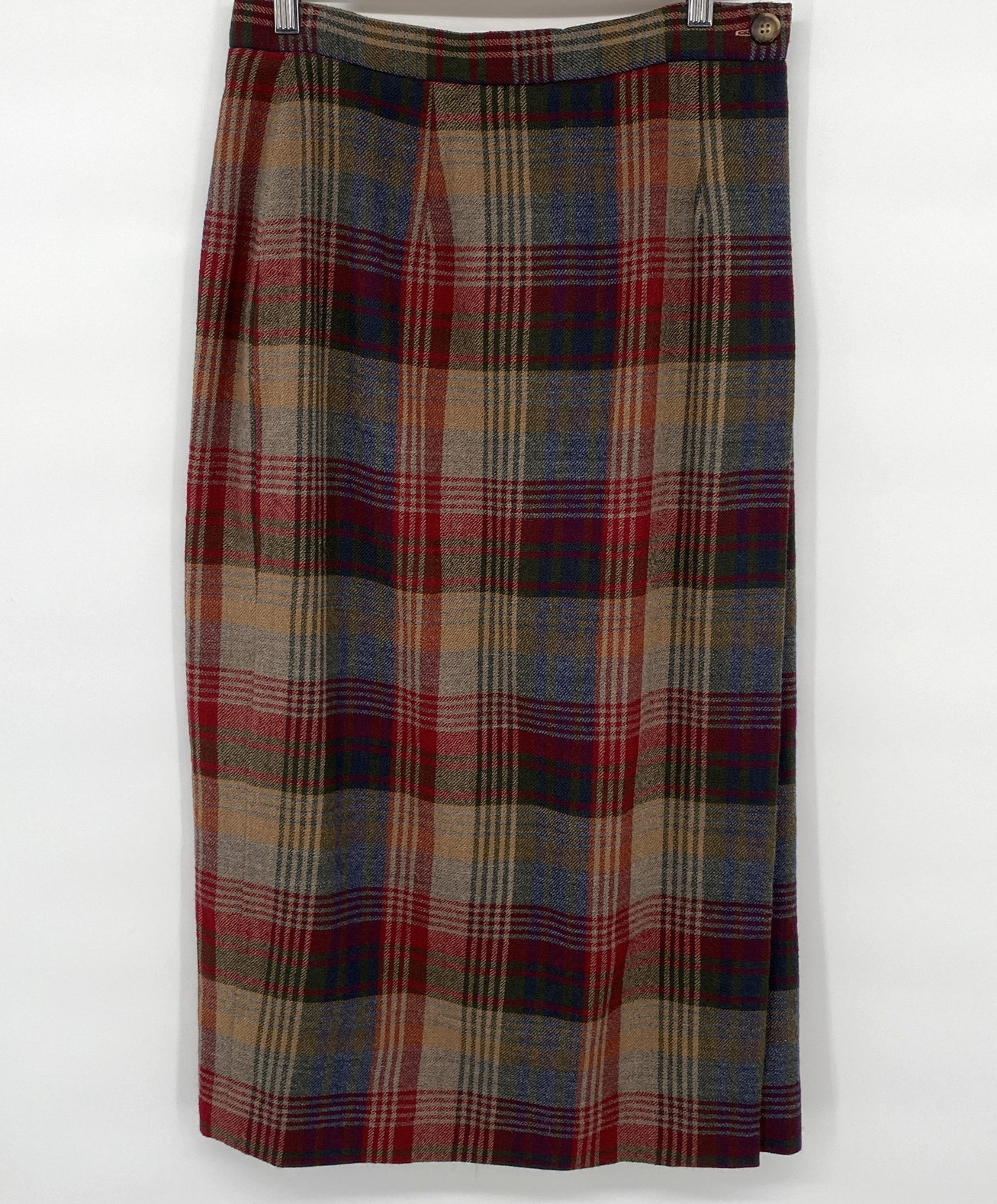 Vintage 90s Talbots Worsted Wool-Blend Tartan Plaid Wrap Skirt Size 12 Academia