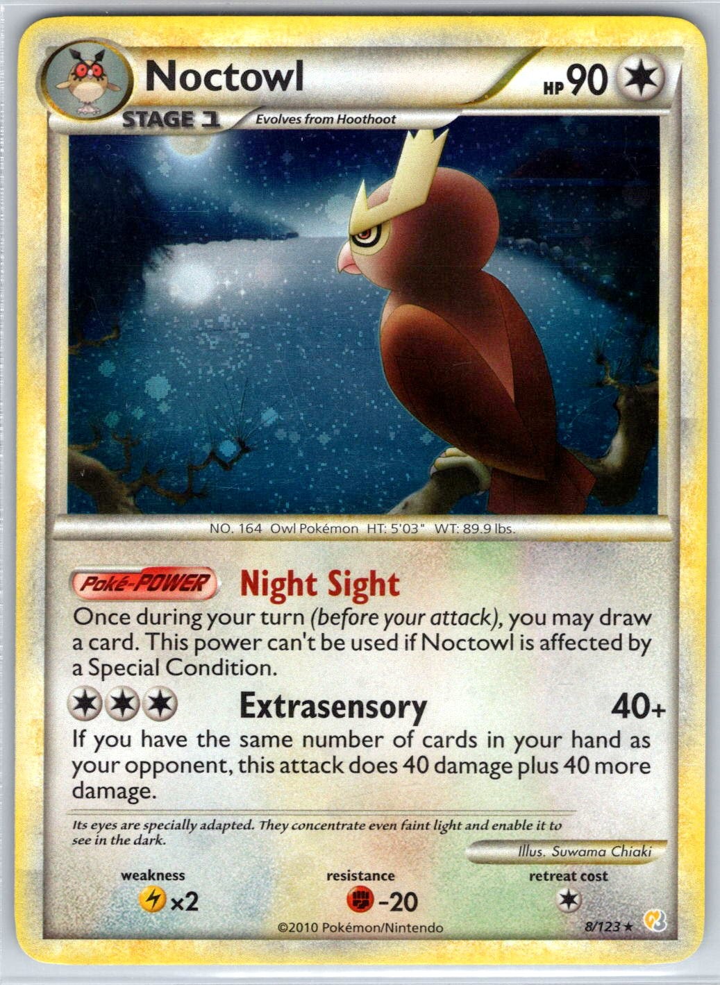 Noctowl 8/123 Holo Rare HeartGold & SoulSilver Pokemon Lightly Played swirl