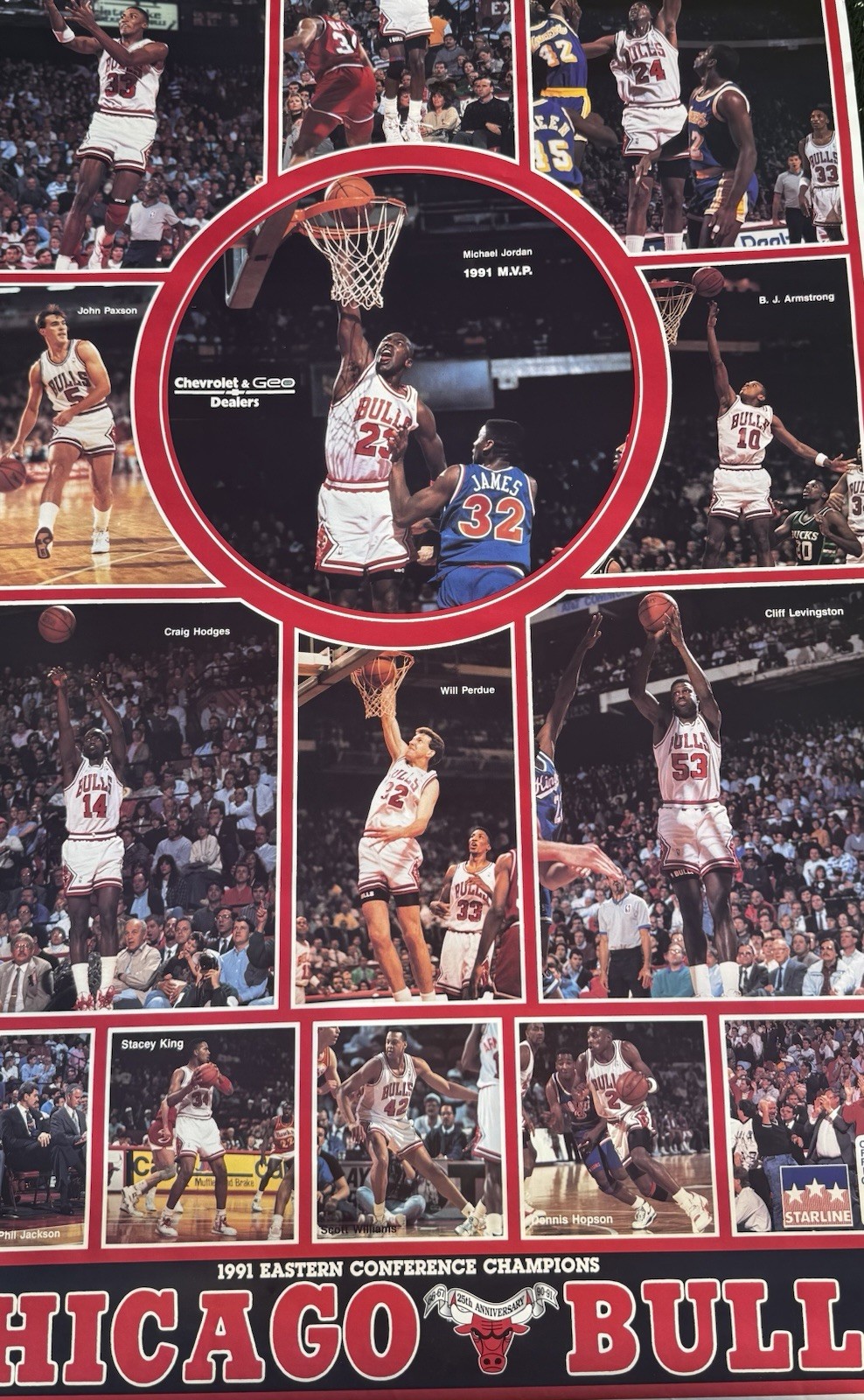 1991 Chicago Bulls Michael Jordan MVP Poster 37” Starline NBA Finals Team Chevy