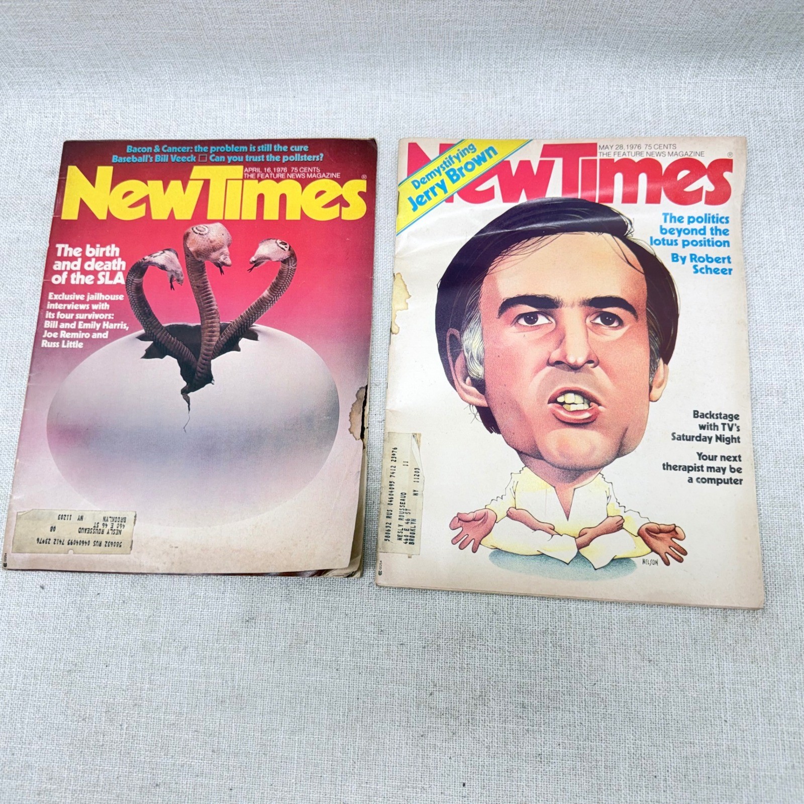 Vintage 1976 New Times Magazine Lot Jerry Brown SLA SLA VW Rabbit Ads 3pc