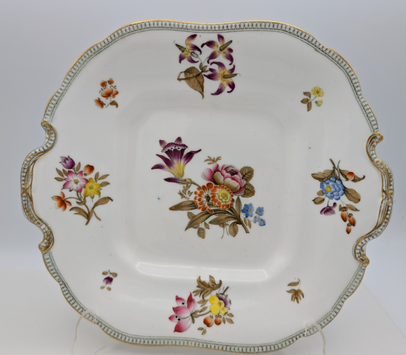 Antique Minton & Boyle Porcelain Scalloped Dish Hand Painted Gilt c1836-41