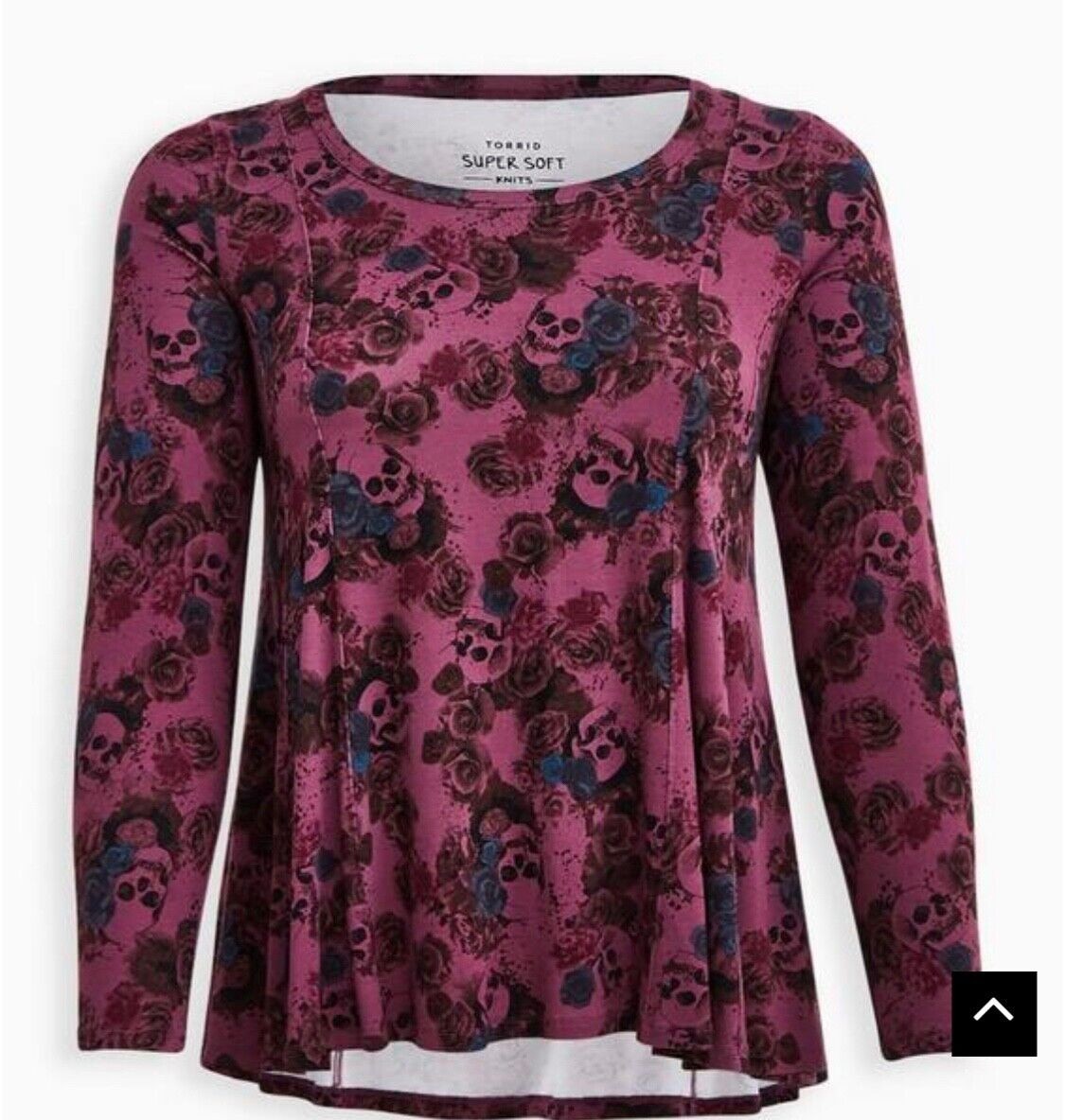 Torrid 0 Super Soft KnitsTunic Purple Floral Skull Plus Sz Lg/XL EC