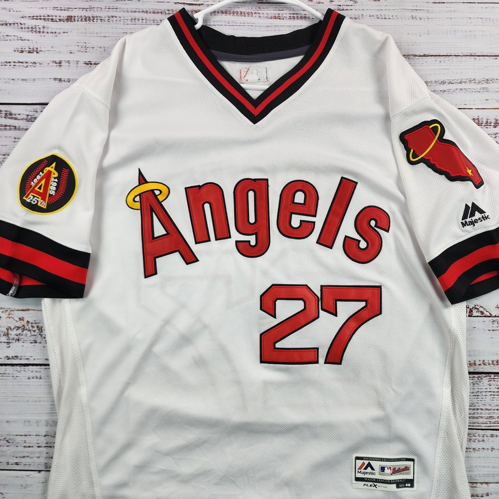 Mike Trout Angels Majestic Flex Base Throwback Jersey 25th Anniv Patch Size 48