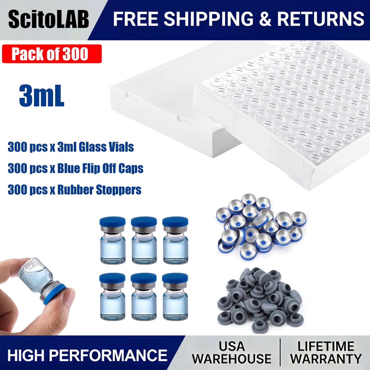 300PCS 3ml Glass Vials Headspace Vials Clear 20mm Crimp top Flat Bottom HPLC