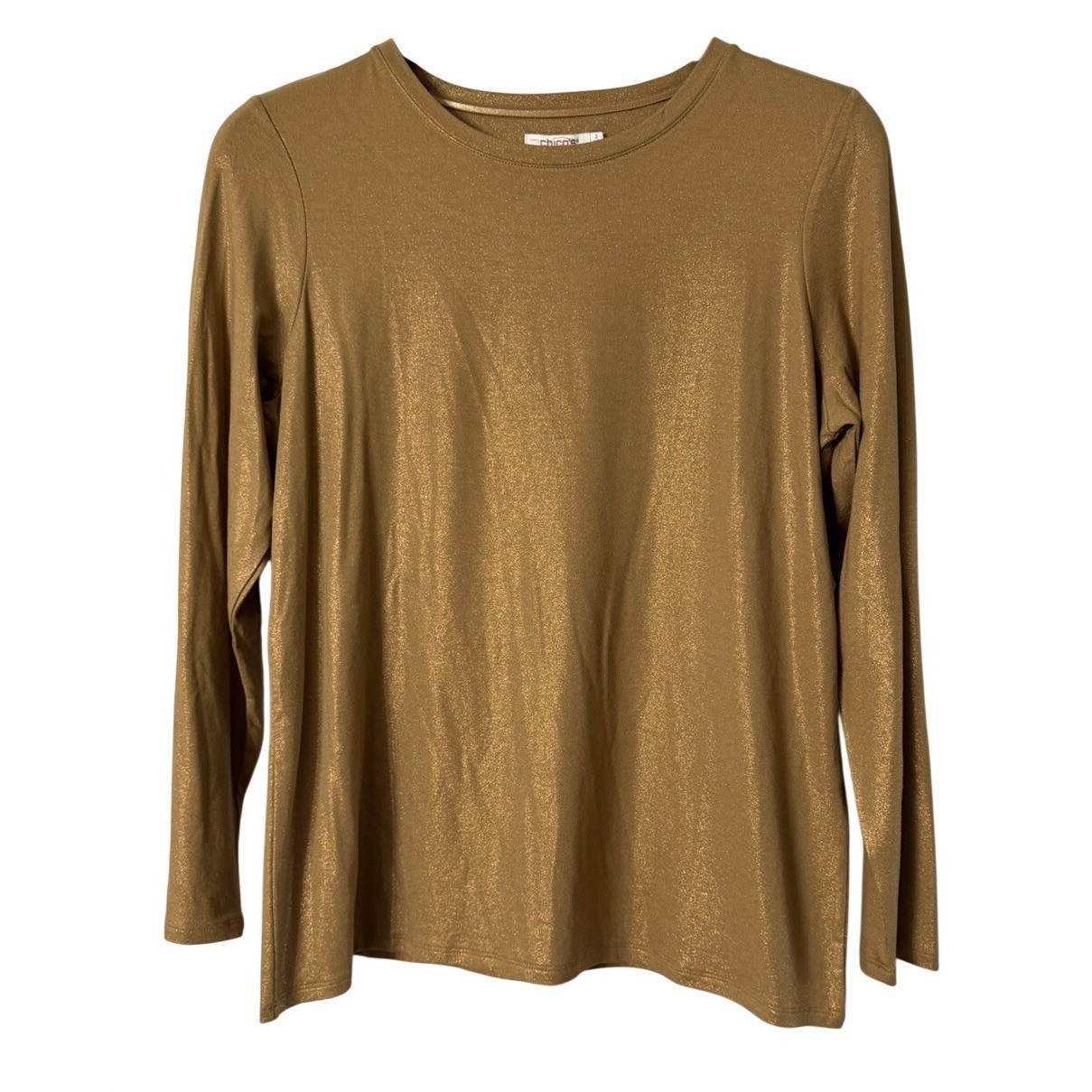 NWT Chicos Womens Long Sleeve Cool Foil Layering Tee Top Blouse Size 2 Large NWT Chicos Womens Long Sleeve Cool Foil Layering Tee Top Blouse Size 2 Large