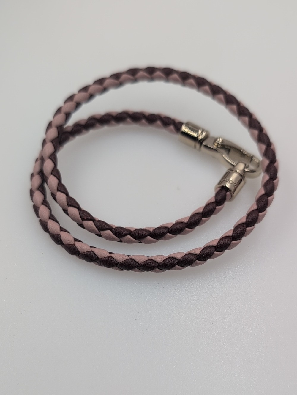 Tod\'s Italy Braided Leather Double Wrap Bracelet Blush Pink Burgundy 0214