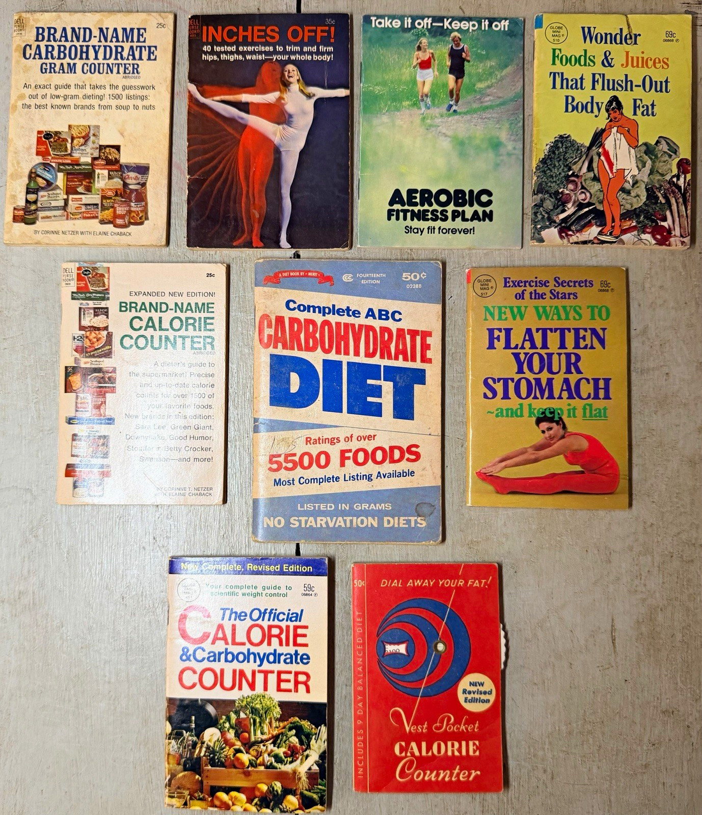Vintage Diet Fitness Pocket Book Lot 9 1960s-80s Calorie Carb Counter Exercise 