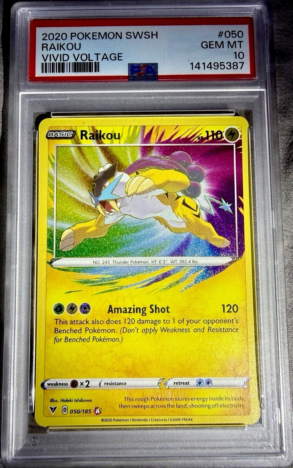 Pokémon TCG 2020 SWSH04: Vivid Voltage Holo Rare Card Raikou 050/185 PSA 10 GEM Pokémon TCG 2020 SWSH04: Vivid Voltage Holo Rare Card Raikou 050/185 PSA 10 GEM