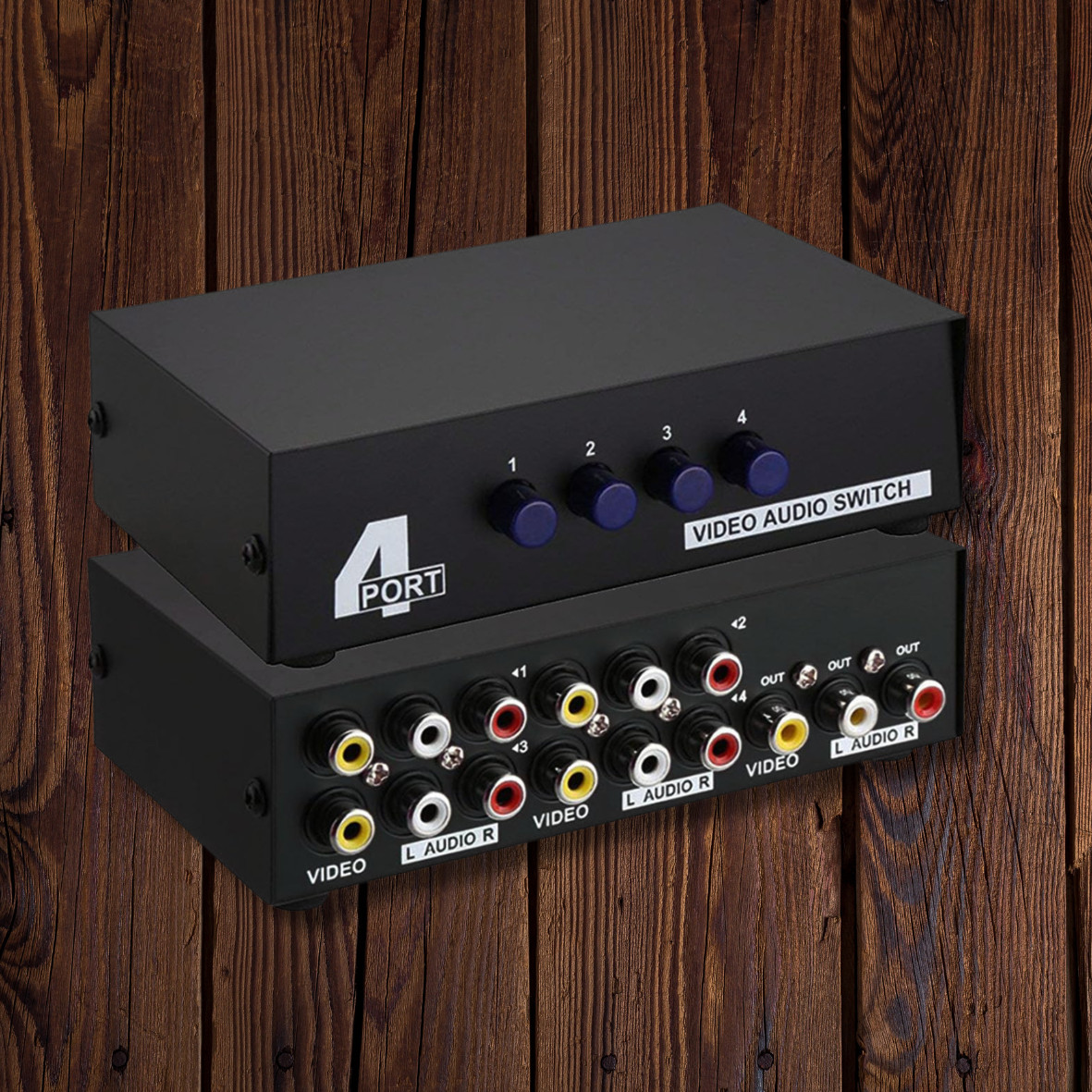 MT-VIKI 4-way RCA switcher 4-Port AV Selector Box Composite Video Audio switch