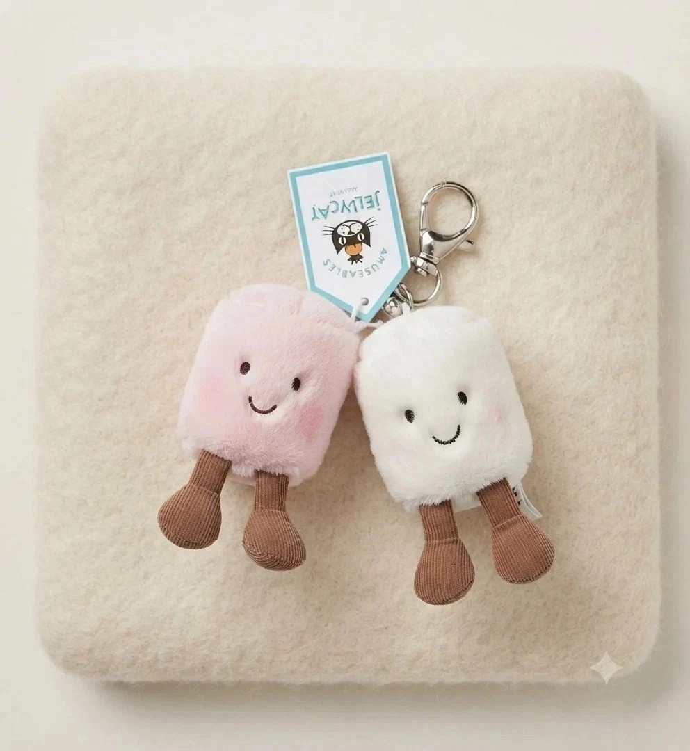 Jellycat Amuseables Pair of Marshmallows Charm Keychain Plush Pink White NWT