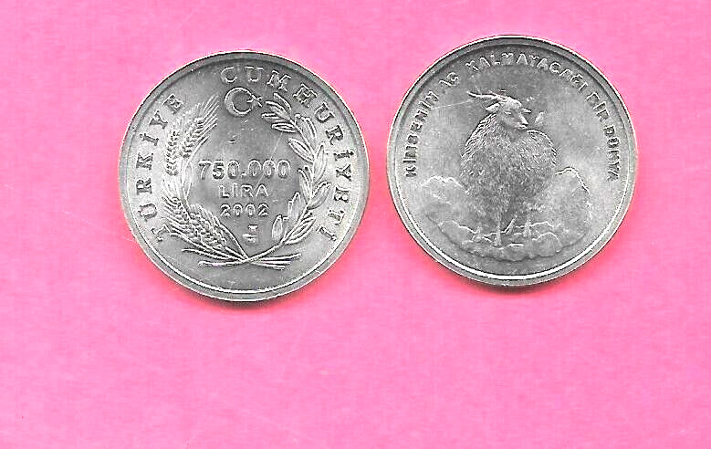 TURKEY TURKISH KM1162 2002 750000 LIRA UNCIRCULATED-BU MINT-UNC ANIMAL COIN
