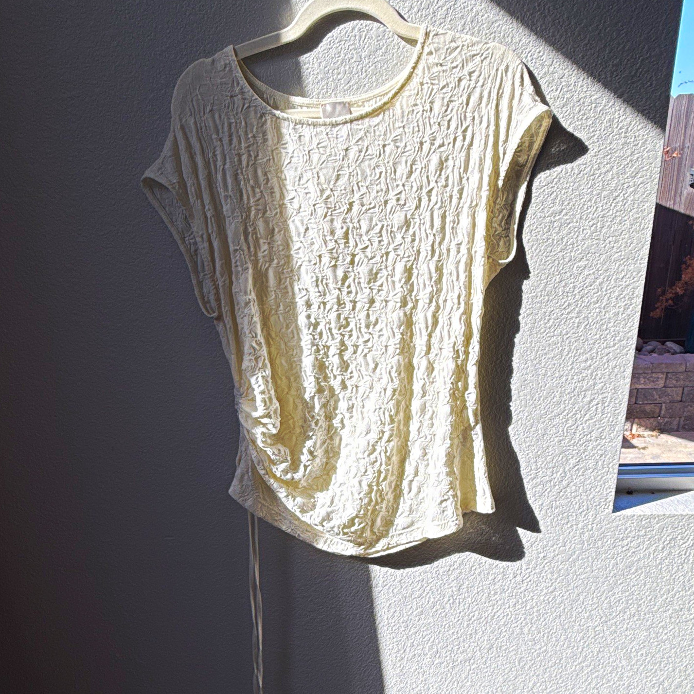 Maeve Women’s M Ivory Textured Solid Crew Neck Cap Sleeve Top