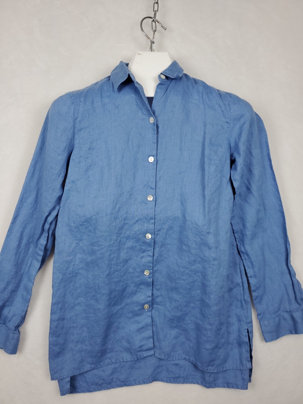 J. Jill Love Linen Blue Button Down Long Sleeve Women\'s Top Size XS Travel Coast