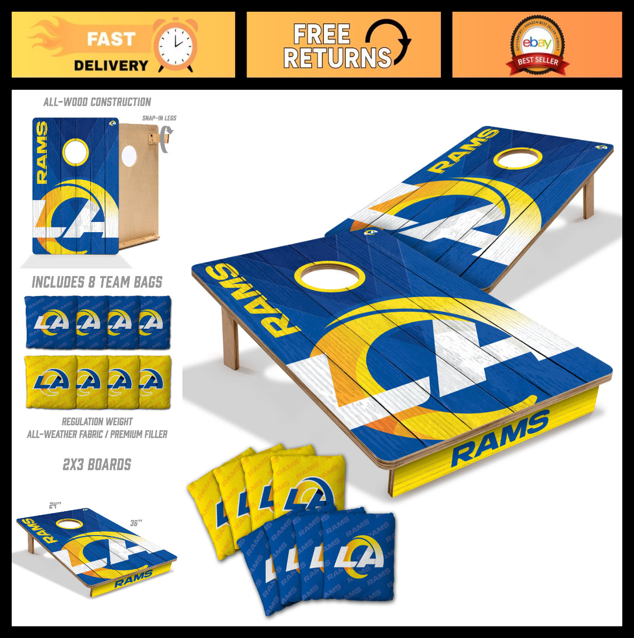 NFL Cornhole Game Set - 2\' x 3\' Wooden Board with Team Logo Bags - Outdoor Fun