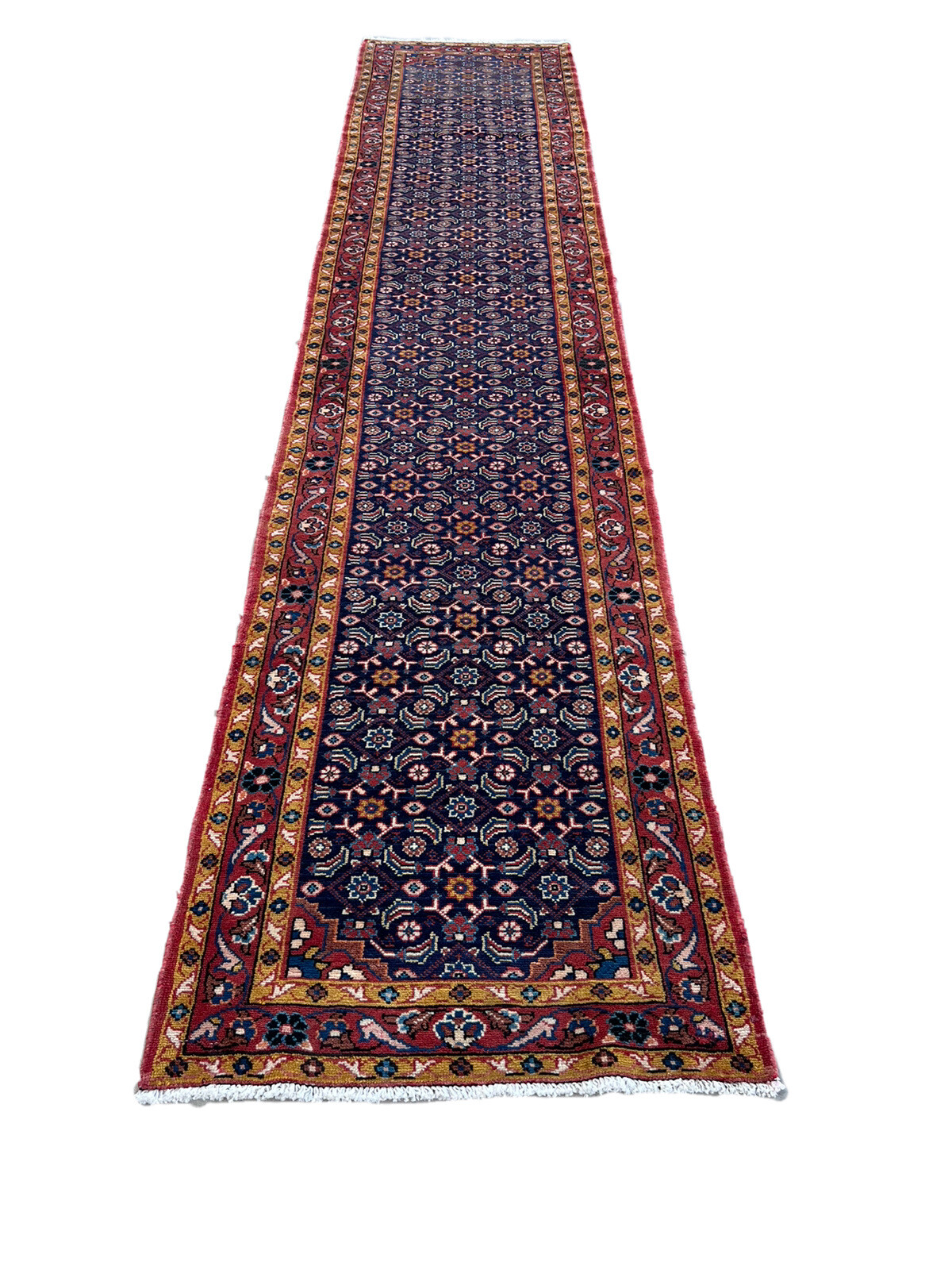 Semi Antique Mahall Hand Knotted Vintage Rug Runner Traditional  2\'6x13’1,#26427