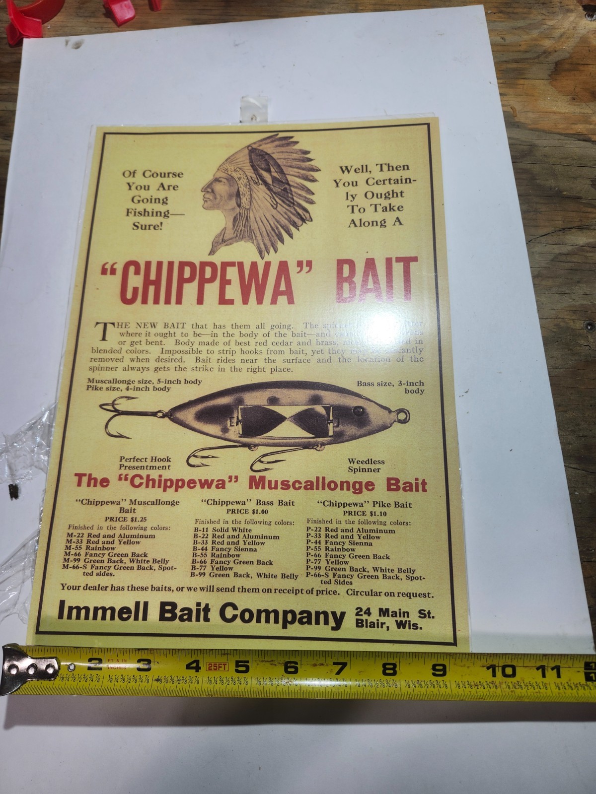 Immell Bait Co Chippewa Lures Sign Reproduction Immell Bait Co Chippewa Lures Sign Reproduction