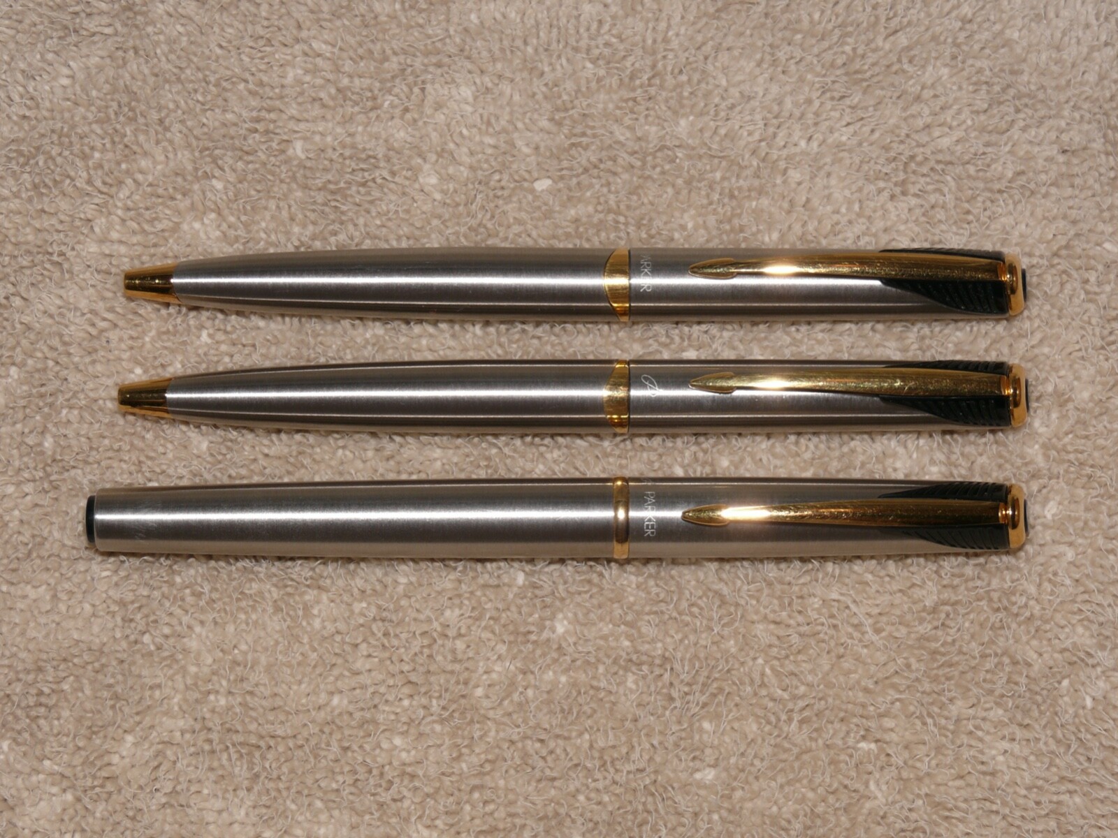 PARKER INFLECTION SET ~ STAINLESS/GOLD ~ ROLLER, BALLPOINT, PENCIL ~ NEW REFILLS