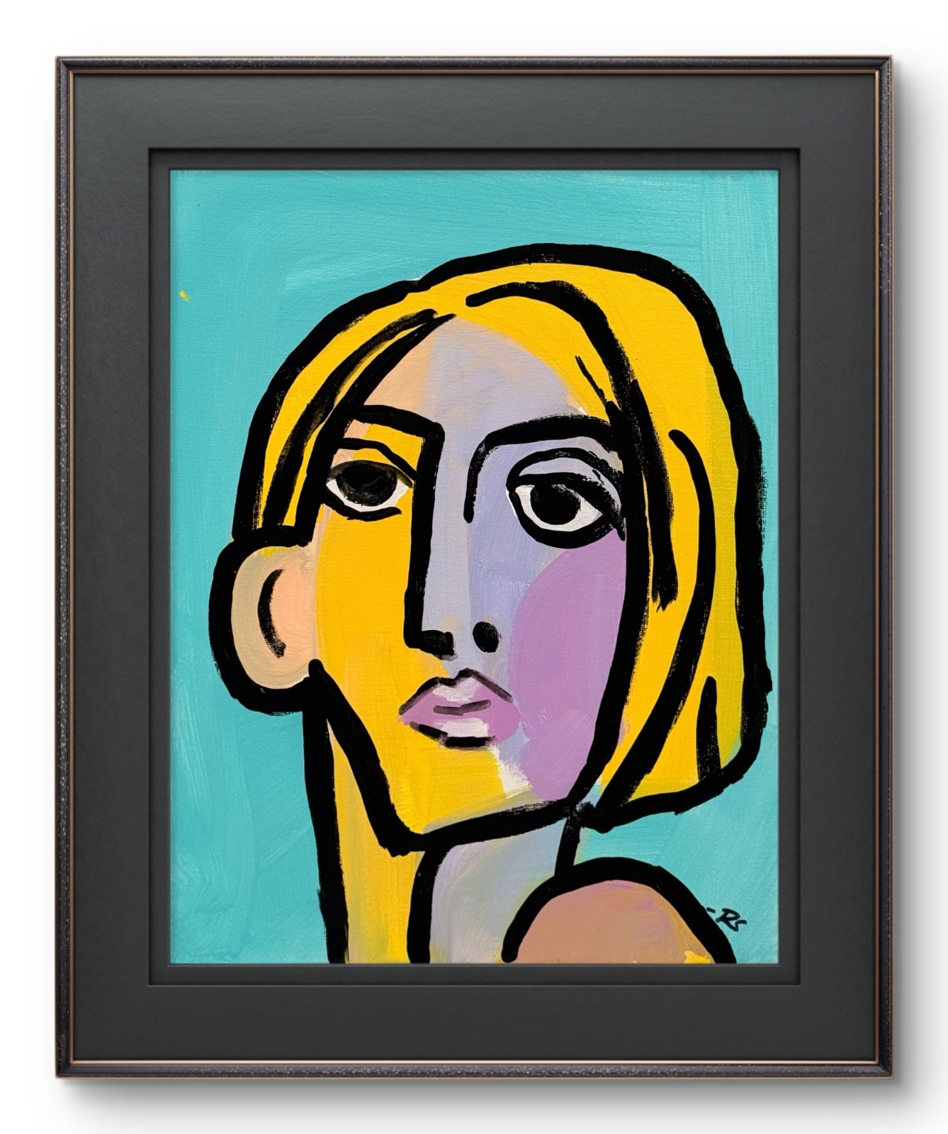 R Stevens Original 11x14 Modern Blonde Woman Portrait Painting Signed Canvas