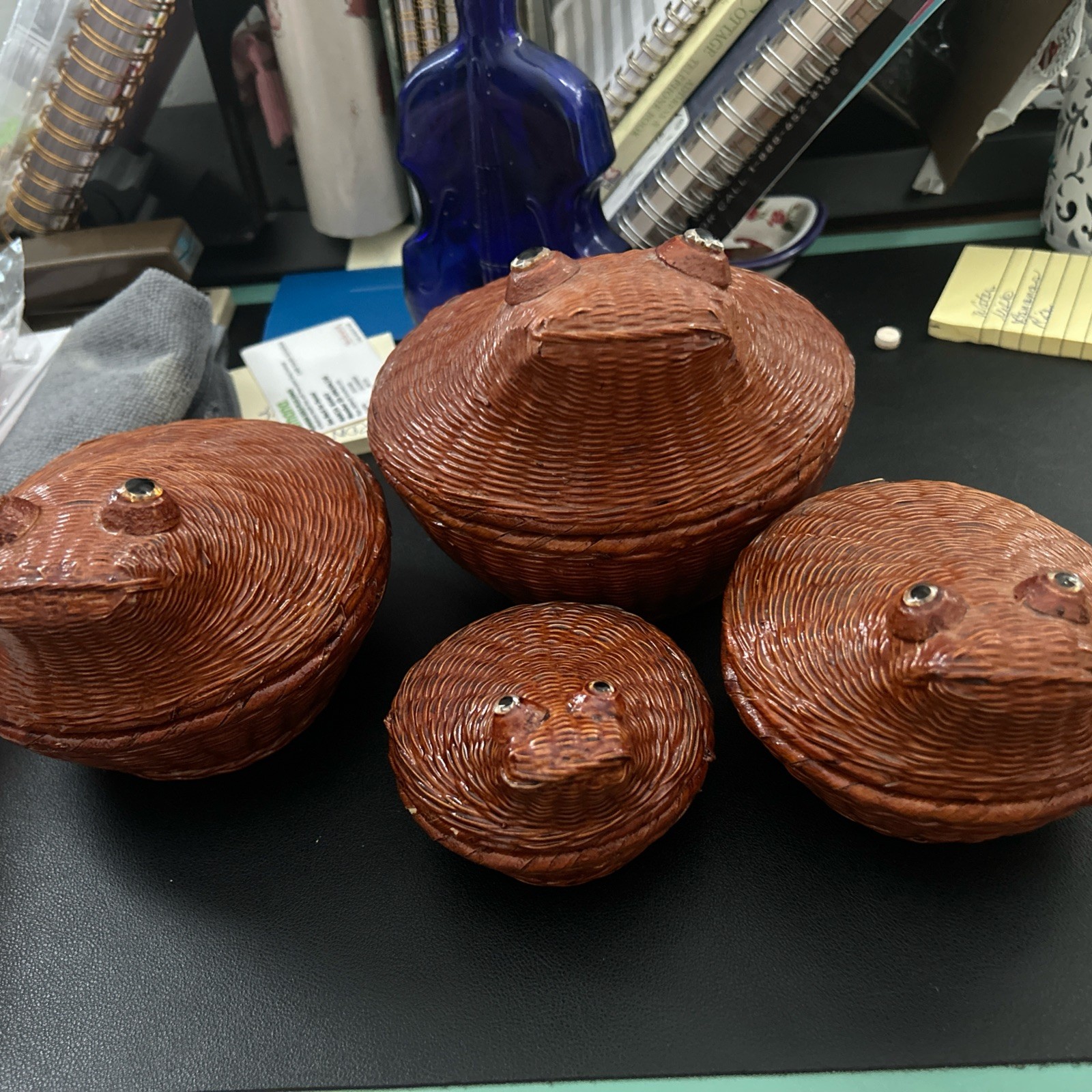 Vintage 60's Wicker Rattan Frog/Toad Nesting Basket Set Of 4 Super Rare Unused