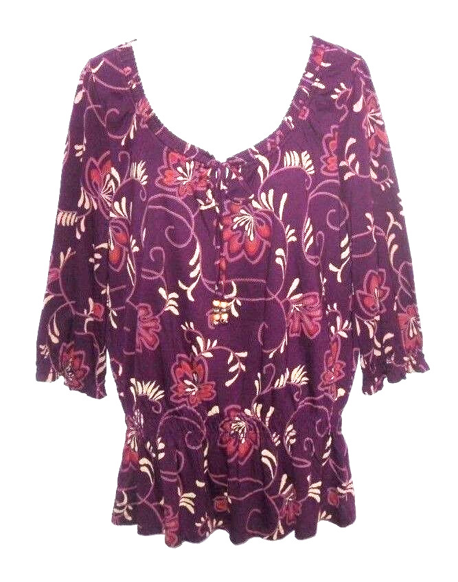 NEW WOMEN\'S CROFT & BARROW MULTICOLOR FLORAL PRINT 3/4 SLEEVE TOP SIZE L BNWT