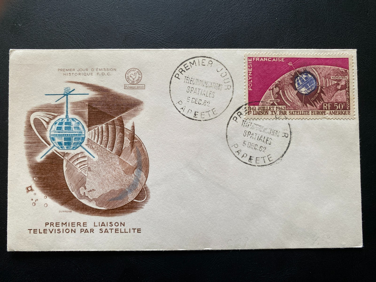 1962 French Polynesia FDC Telstar Space Satellite Airmail 50F Papeete 9-8